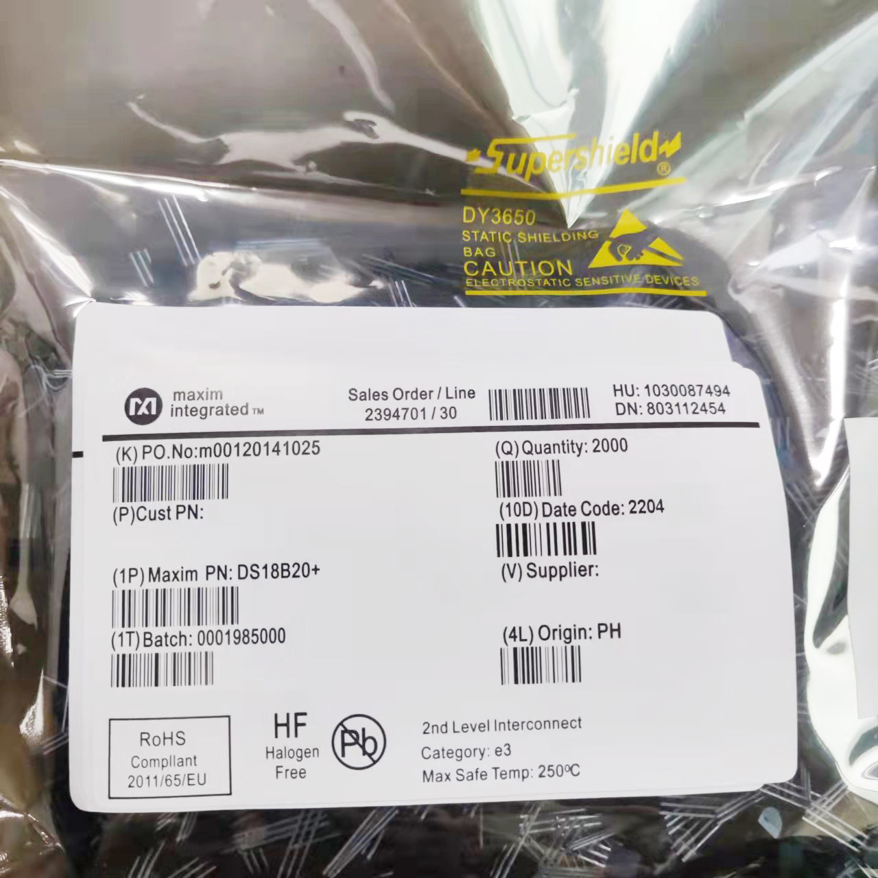 ds18b20  封装:to-92 maxim/美信 可编程数字温度器 温度传感器