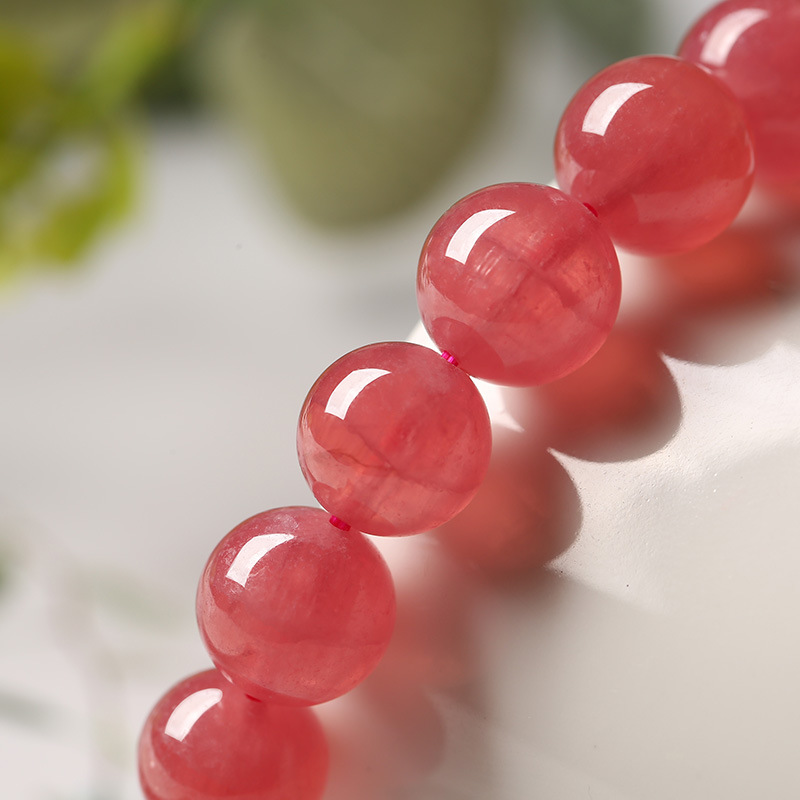 天然冰种红纹石手链阿根廷高冰高透单圈手串正桃花红色水晶饰品女