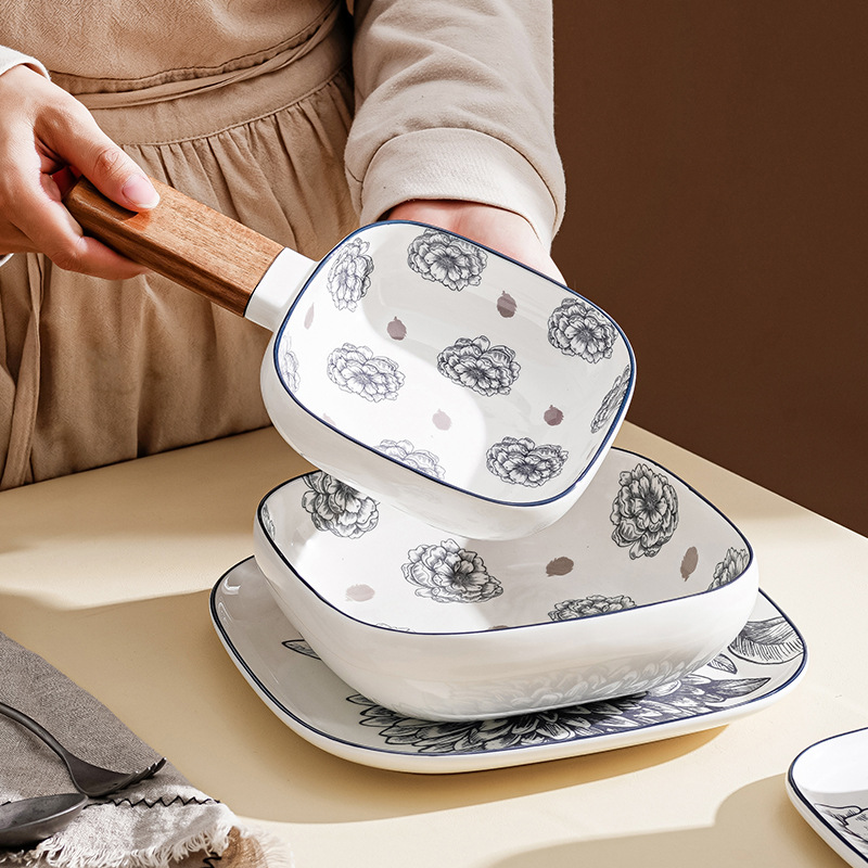 Huafan Manor Series High Temperature in-Glaze Decoration Afternoon Tea Ceramic Tableware Food Tray Rice Bowl Soup Plate Shallow Plate Teapot