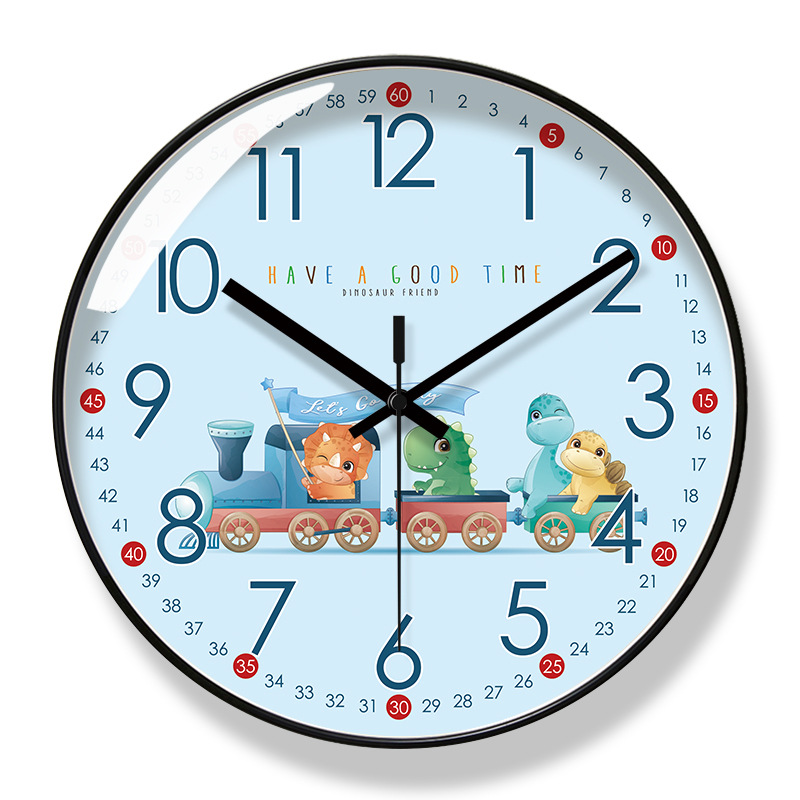 易普拉8207挂钟卡通恐龙家用时钟客厅静音机芯钟表静音扫秒石英钟