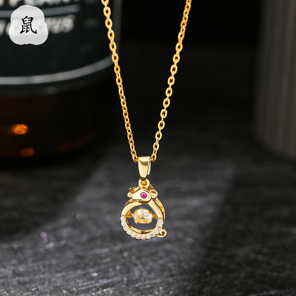 Ins Tiktok Same Style Zodiac Smart Necklace Female Micro-Inlaid Personal Influencer Titanium Steel Necklace This Animal Year Pendant