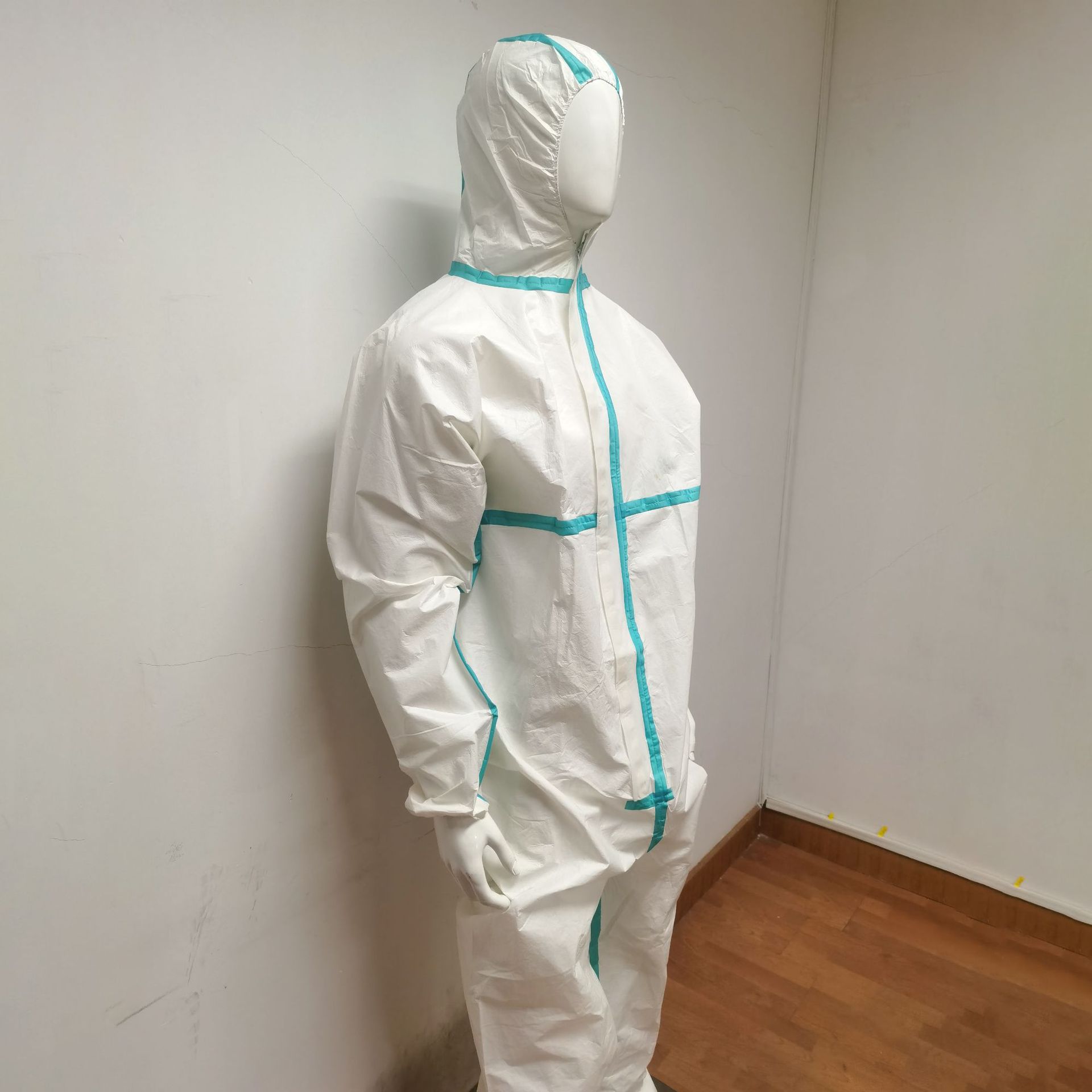 一次性隔离衣防护服覆膜无纺布透气蓝色压条防护服连体工作服批发