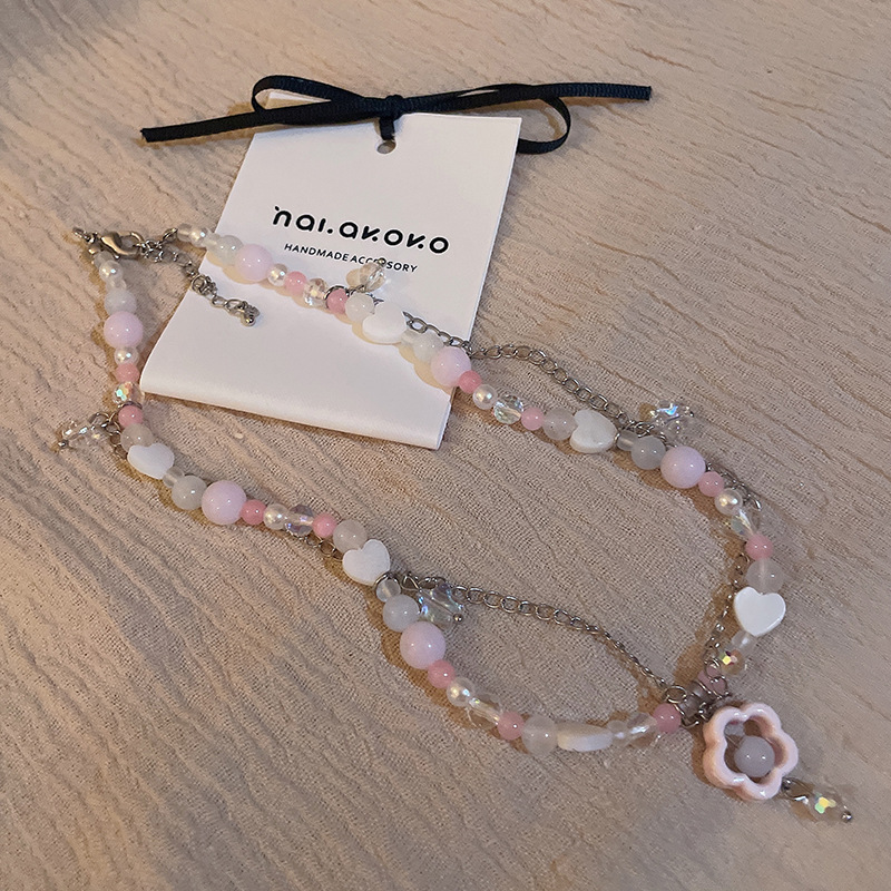 Dopamine Pink Beaded Star Love Butterfly Necklace Fresh Sweet Clavicle Chain New Super Fairy Necklace for Women