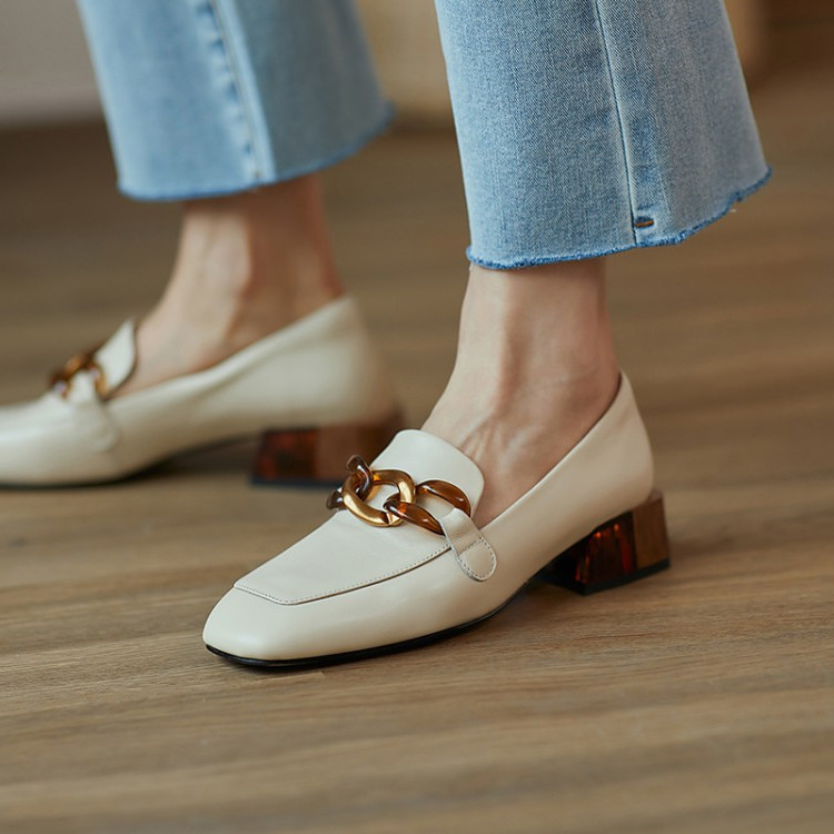 ins韩国金属扣方头平跟单鞋水晶跟休闲乐福鞋-阿里巴巴