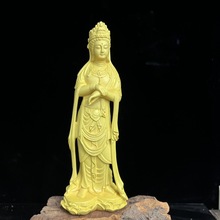 厂家直供黄杨木雕刻自在观音菩萨摆件居家供奉佛像木雕人物神像