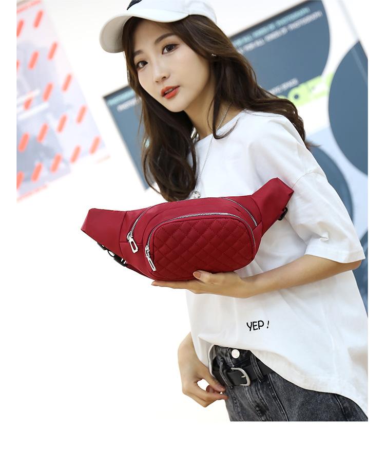 新款女士腰包韩版多层腰间收银包菱格牛津布大容量运动腰包批发