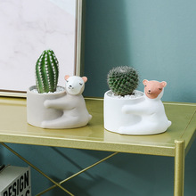 创意办公室桌面多肉绿植小盆栽摆件客厅卧室仙人球掌手作陶瓷花盆