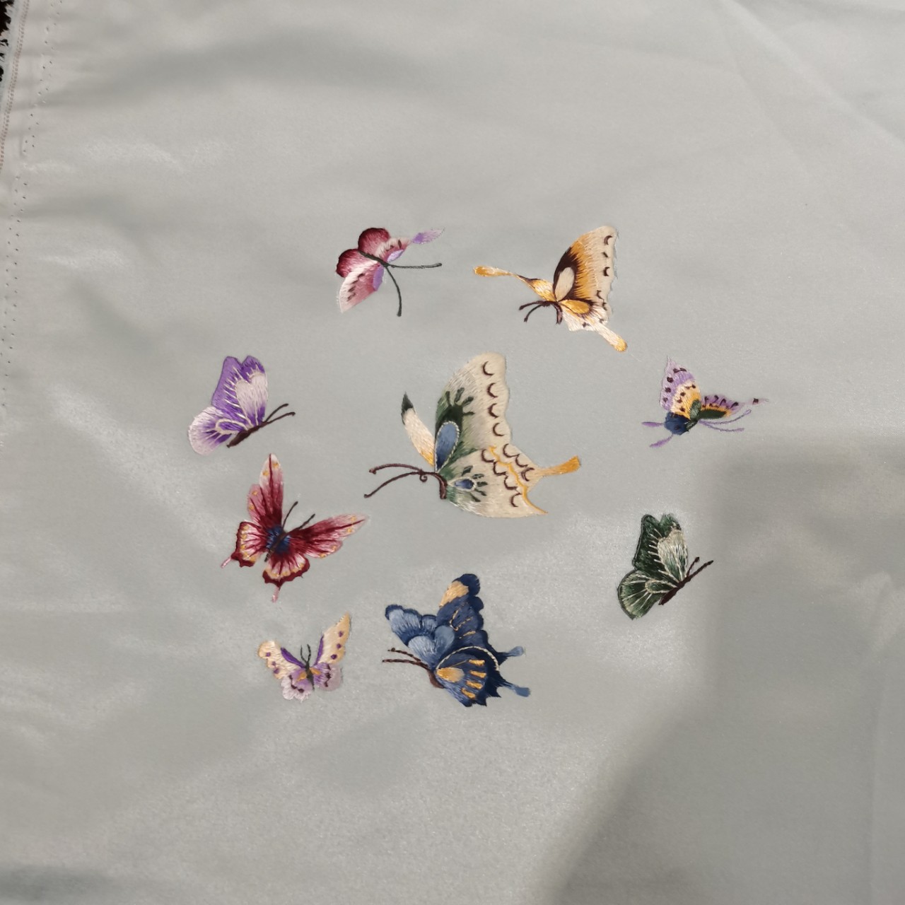 蜀绣手推绣绣片手工diy刺绣材料彩蝶浅金彩蝶补子绣片汉服绣花