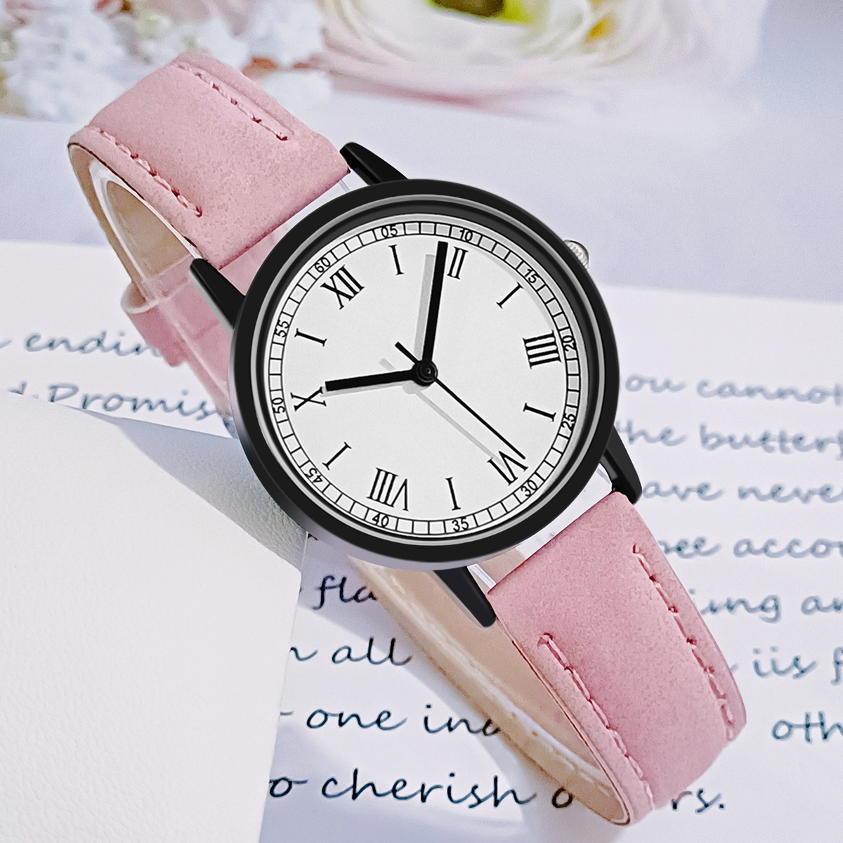 Foreign Trade Cross-Border Hot Selling New Ladies Watch Women's Watch Simple Roman Digital Matte Belt Watch Factory in Stock