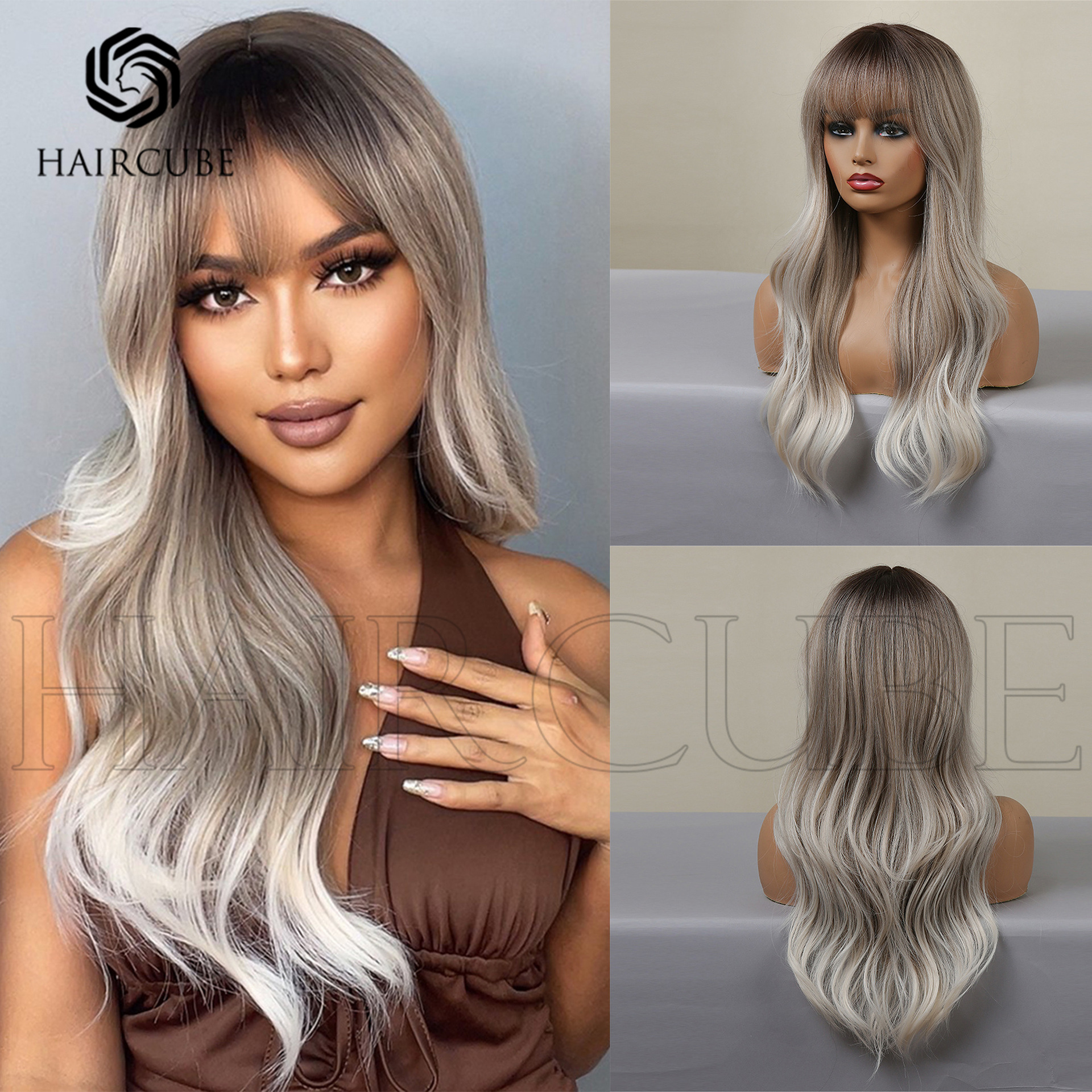 齐刘海新品女士欧美长卷发