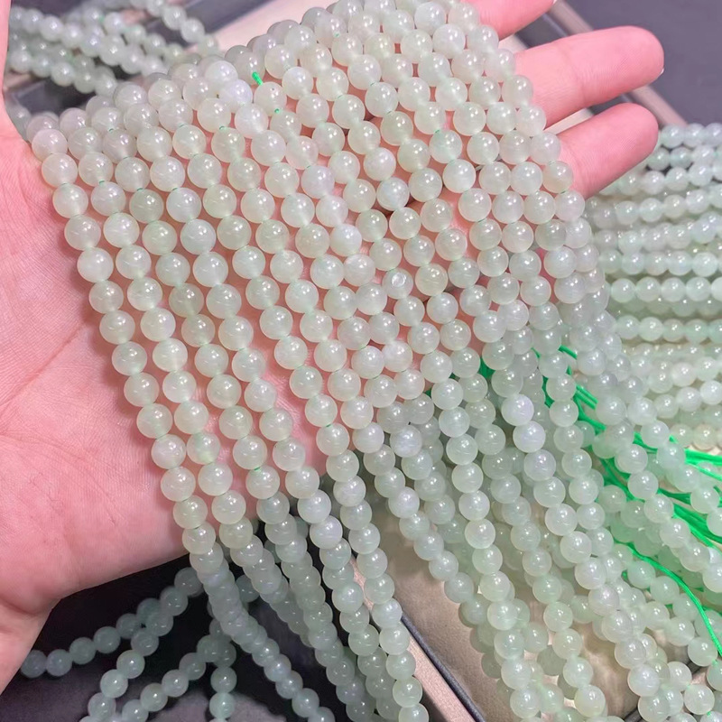 和田玉青海料高清白青水色手链 6mm 108颗佛珠手串女性价比批发
