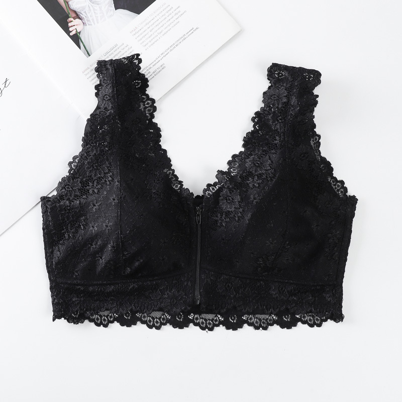 Deep V Zipper Beauty Back Sexy Lace Wireless Gathering Bra Large Size Women's Underwear Women's Base Tube Top Vest