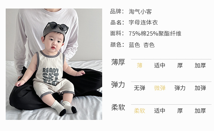 婴幼儿夏季薄款连体衣韩版男宝宝无袖背心字母凉快哈衣新生儿爬服详情6