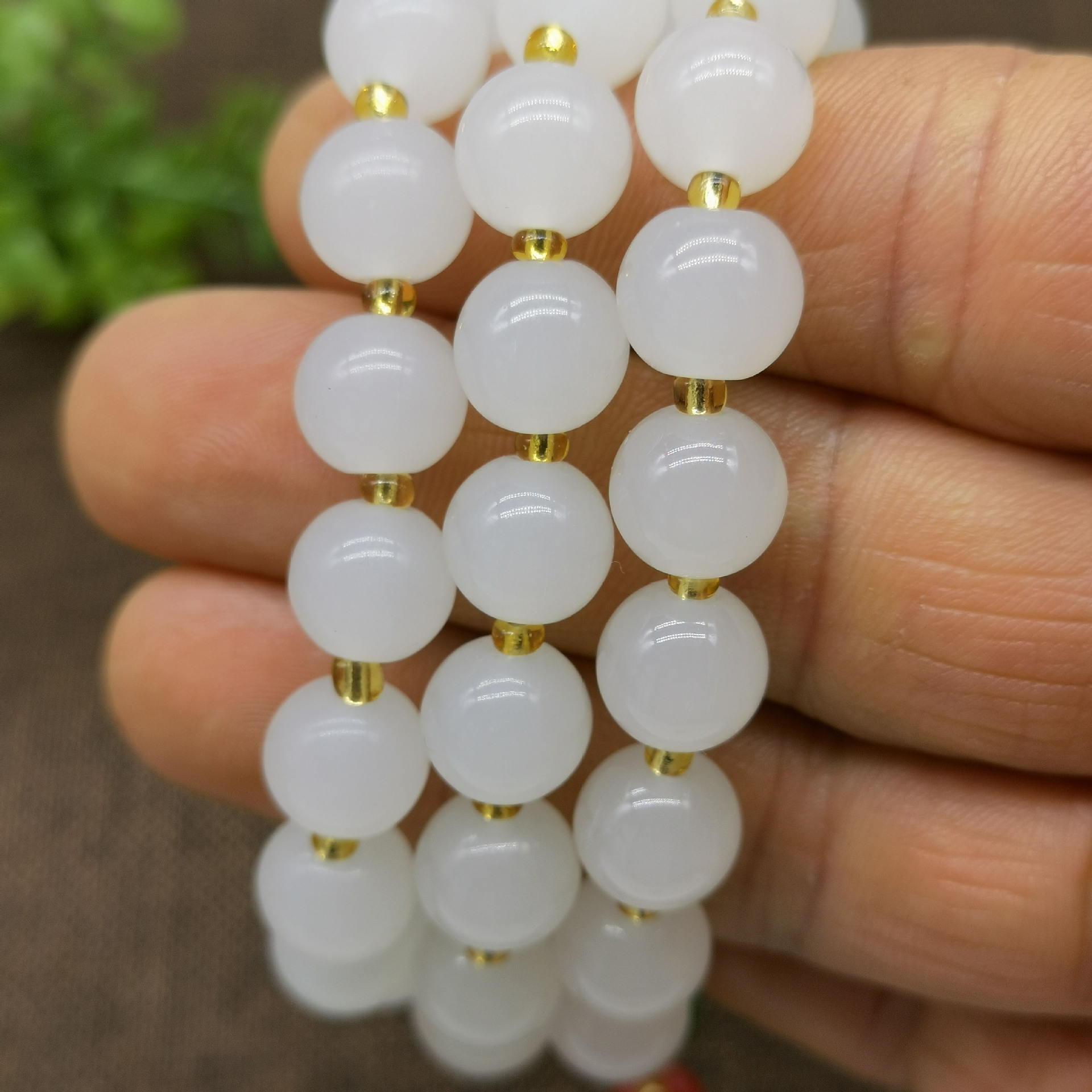 新款仿和田白玉手链女汉白玉圆珠手串直播间福利引流热卖礼品赠品