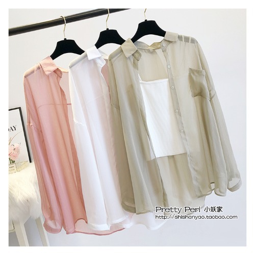 Summer 2023 Korean Style Loose Chic Shirt Hong Kong Style Blouse Women's Chiffon Sun Protection Shirt Air Conditioning Shirt Jacket Fashion