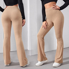 坠感喇叭高腰瑜伽裤2021夏季欧美外贸新款女装休闲针织运动长裤