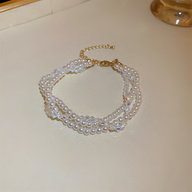 Crystal Pearl Multi-Layer Winding Bracelet French Retro Minority Design Bracelet Fashion Graceful Personality Bracelet for Women