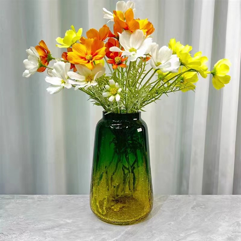 New American Country Style Gradient Cracked Glass Hydroponic Plant Vase Dried Flower Living Room Flower Arrangement Decoration Ornaments