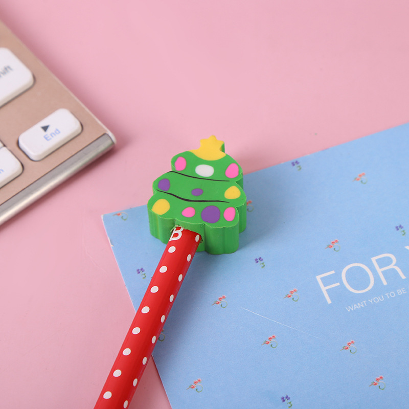 圣诞款红杆铅笔橡皮擦头卡通铅笔儿童学生圣诞节日小礼物工厂定做