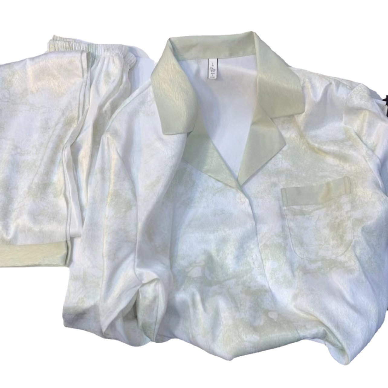 Ice Silk Pajamas Women's Summer New Short-Sleeved Three-Piece Set Fresh Ink High-Grade Thin Silk Home Wear