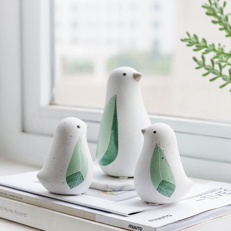 Cute Ins Style Fresh Ceramic Animal Bird Ornaments Room Desktop Cross-Border Craft Gift Soft Decoration