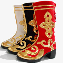 男士蒙古靴子男士中筒冬季舞蹈靴子蒙古少数民族长筒高跟走秀