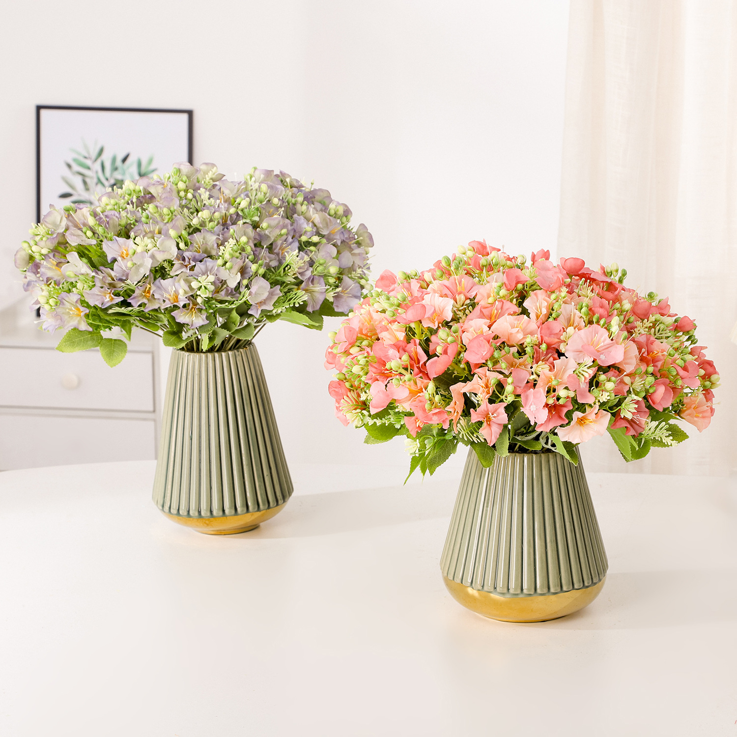 百芳园绢花塑料假花仿真花客厅摆件拉菲牵牛花玫瑰百合花人造花束