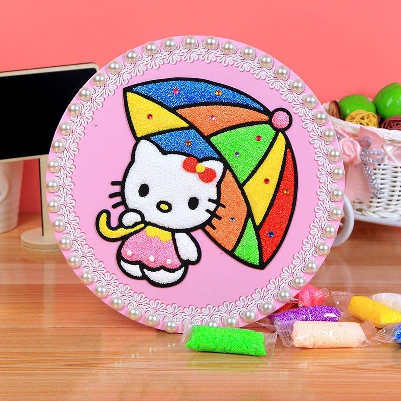 圆形雪花泥画珍珠泥粘土画幼儿园儿童diy手工制作木板eva粘画批发