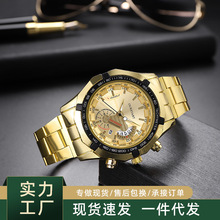 厂家批发现货新概念手表 男表大表盘日历非机械钢带创意跨境手表