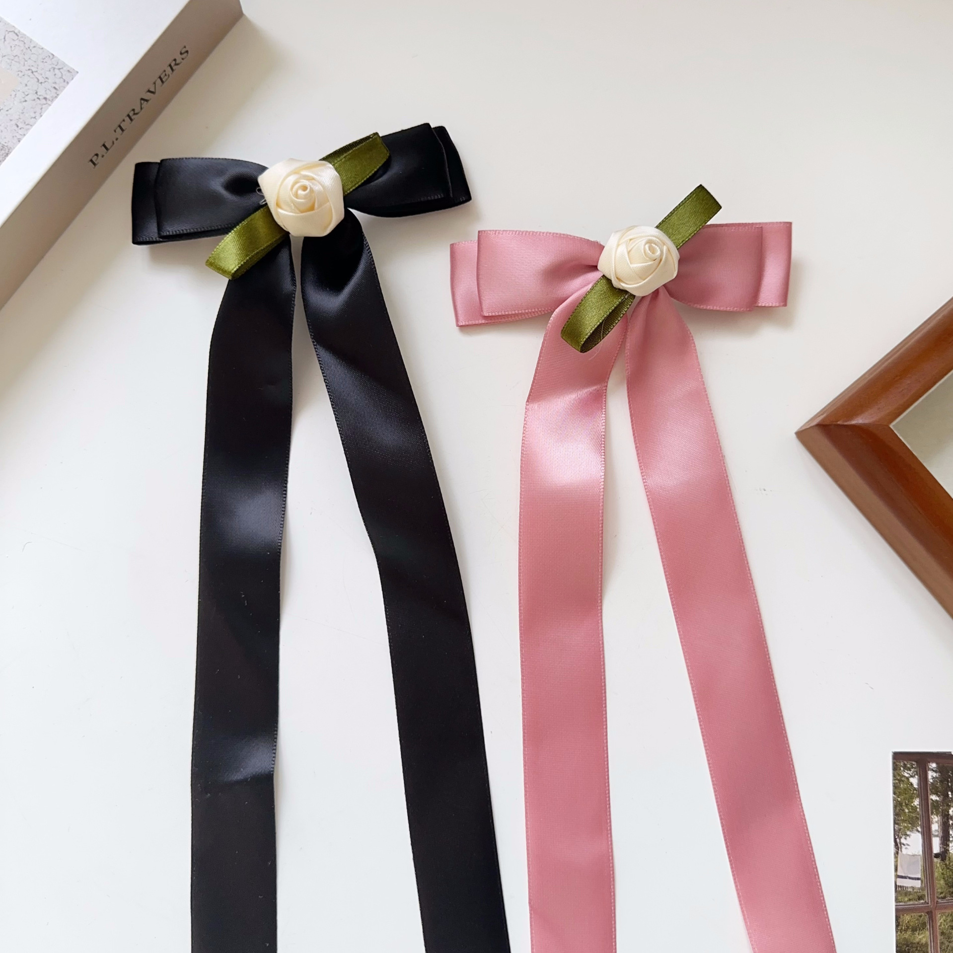 玫瑰蝴蝶结丝带发夹长飘带弹簧夹夹子仙气发饰发卡顶夹头饰新款女