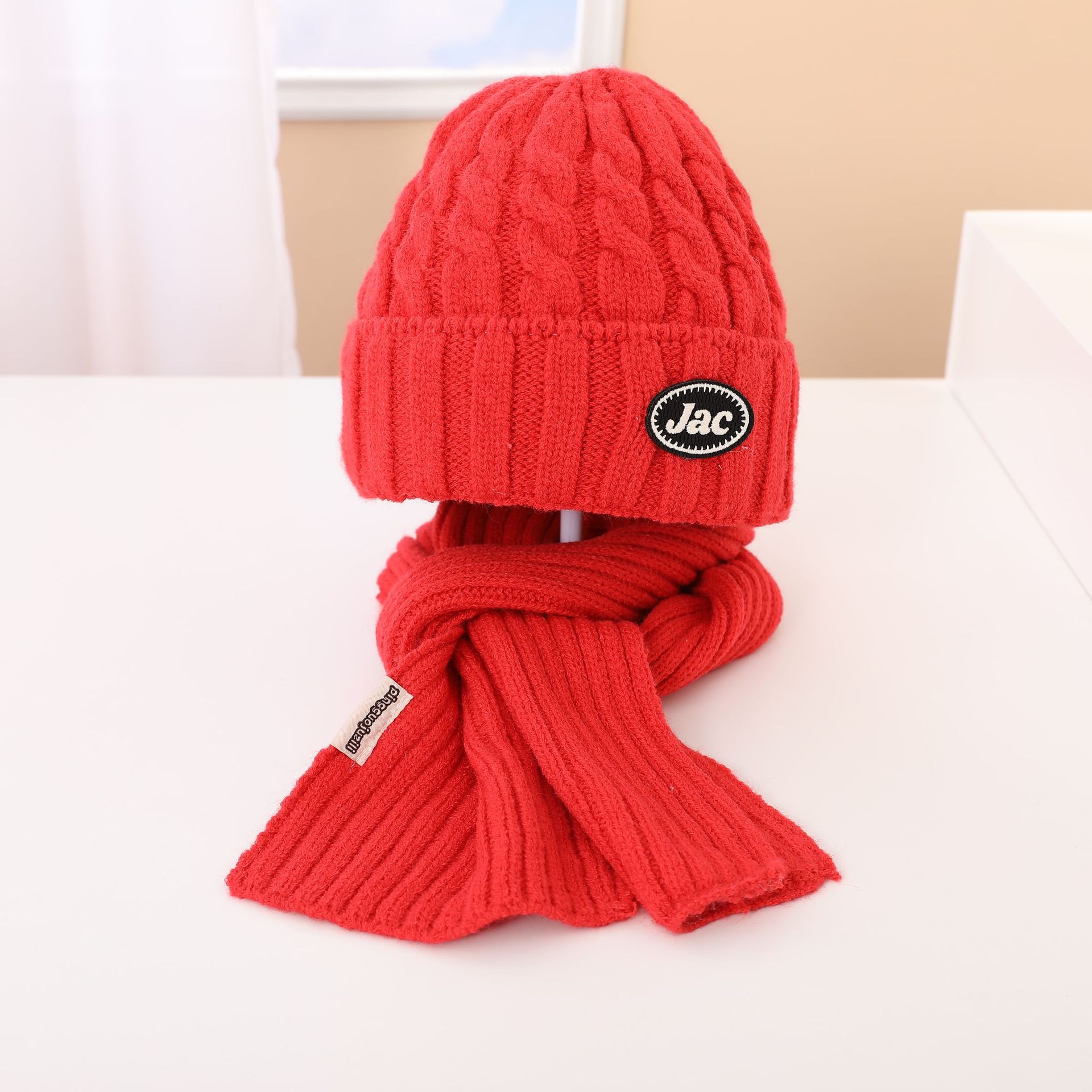 Children's Hat Scarf Autumn and Winter Woolen Cap Children Knitted Warm Hat Thickened Boys and Girls Two-Piece Set Suit