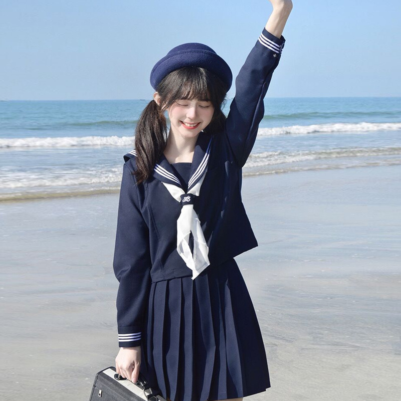 现货批发日系正统绀色jk制服校供基础款水手服女春学院风套装班服