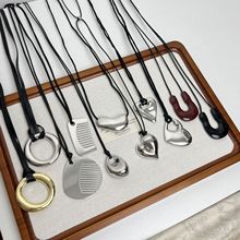 韩国博主同款毛衣链不规则几何爱心梳子吊坠项链抽拉可调节配饰品