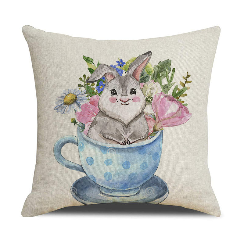 Amazon New Easter Bunny Pillow Cover European Home Cushion Bedroom Sofa Linen Pillow Cover