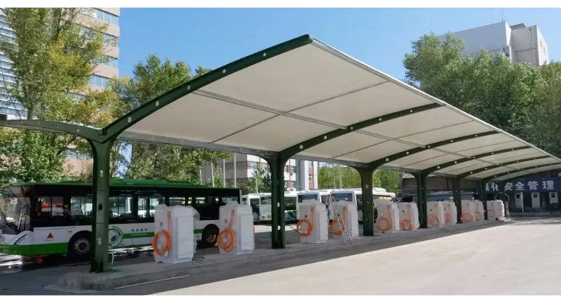 户外膜结构充电桩站停车棚电动汽车篷深圳小区停车场轿车遮阳雨蓬