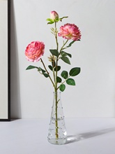 仿真花牡丹小清新绢花假花客厅玻璃花瓶装饰品摆件餐桌套装玫瑰花
