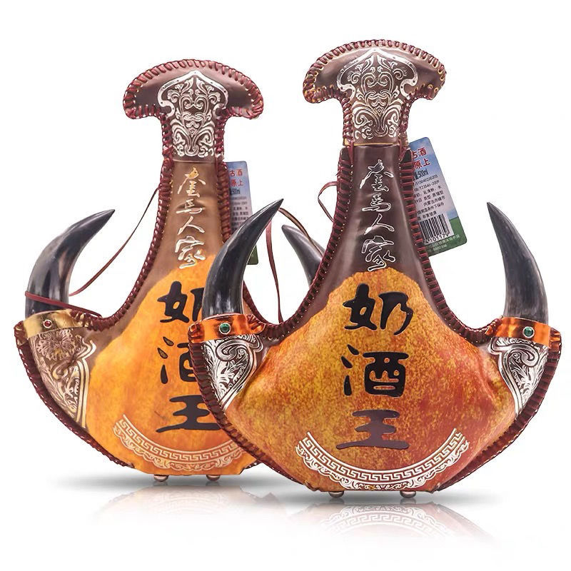 2壶真牛角奶酒王内蒙特产奶酒皮囊蒙古酒500ml送礼送礼品袋-阿里巴巴