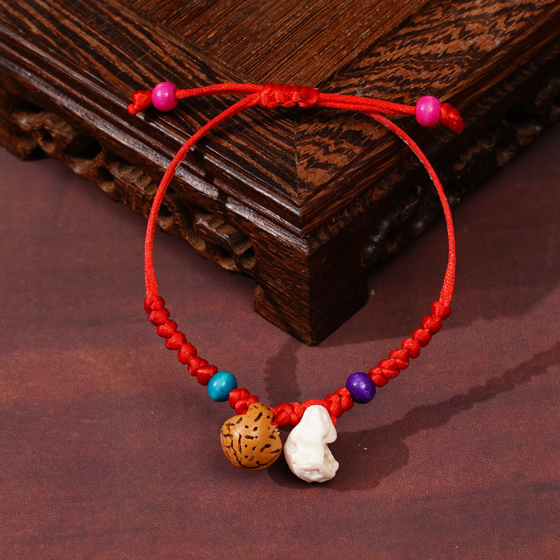 Baby Children Pregnant Woman with Baby Shock-Proof Anti-Shock Red Rope Bracelet Peach Blue Dog Teeth Pig Auditory ossicle Blessing Carrying Strap