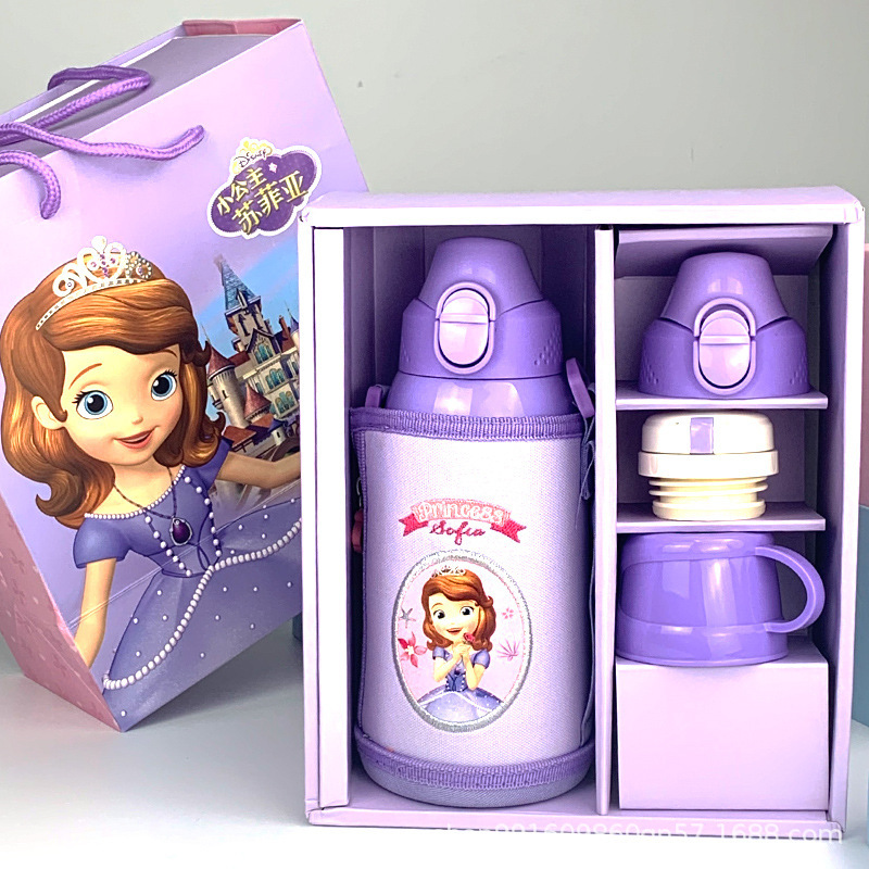 Disney Frozen Children 3 Cover Vacuum Cup Female Student 316 Stainless Steel Elsa Cartoon Suction