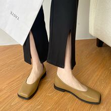 韩版奶奶鞋2022新款女浅口单鞋低跟懒人一脚蹬气质方头女式单鞋