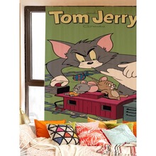 杰克与汤姆卡通魔术贴窗帘布简易免打孔安装遮光自粘贴卧室出租房