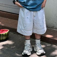 泰如2024夏季新款韩版男童时尚设计感扎染百搭牛仔裤儿童短裤潮