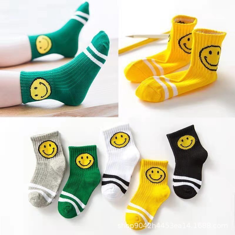 Japanese Harajuku Two Bars Autumn Cute Children Mid-Calf Student Cotton Socks Sports Korean Smiley Socks Wholesale