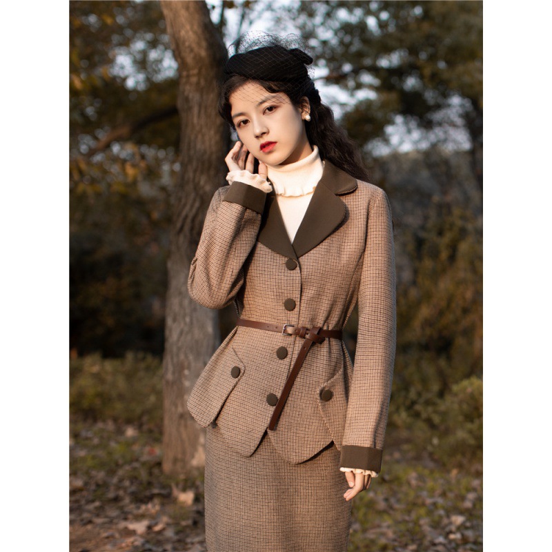 民国小洋装两件套装港风复古女装法式名媛小香风西装连衣裙秋冬季