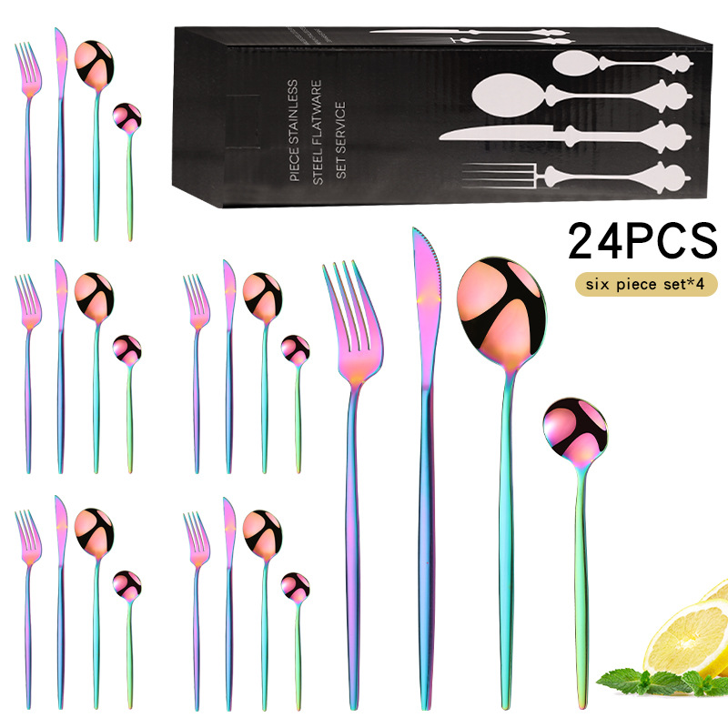 Cross-Border Amazon Stainless Steel Tableware 24-Piece Set Portugal Knife, Fork and Spoon Four Main Pieces Tableware Gift Set Wholesale