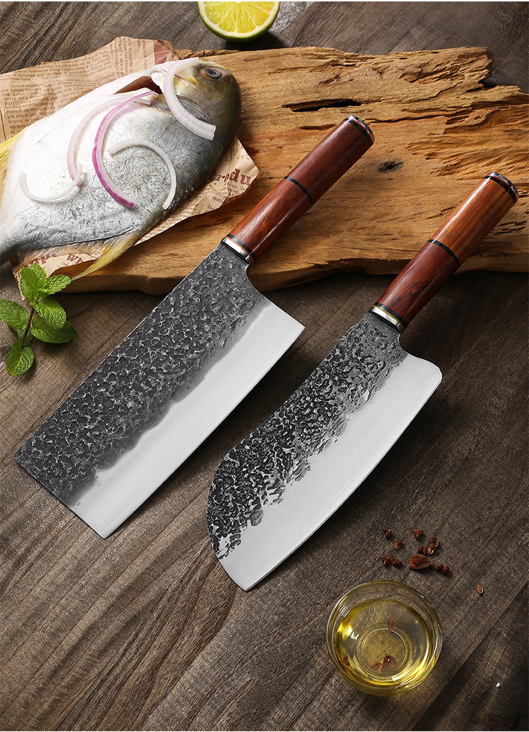 菜刀家用厨房刀具黄檀木手柄锻打不锈钢刀厨师刀具切肉切菜切片刀