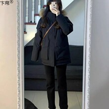 保暖夹棉衣棉服加厚黑色连帽外套女冬季2023新款棉袄夹克服