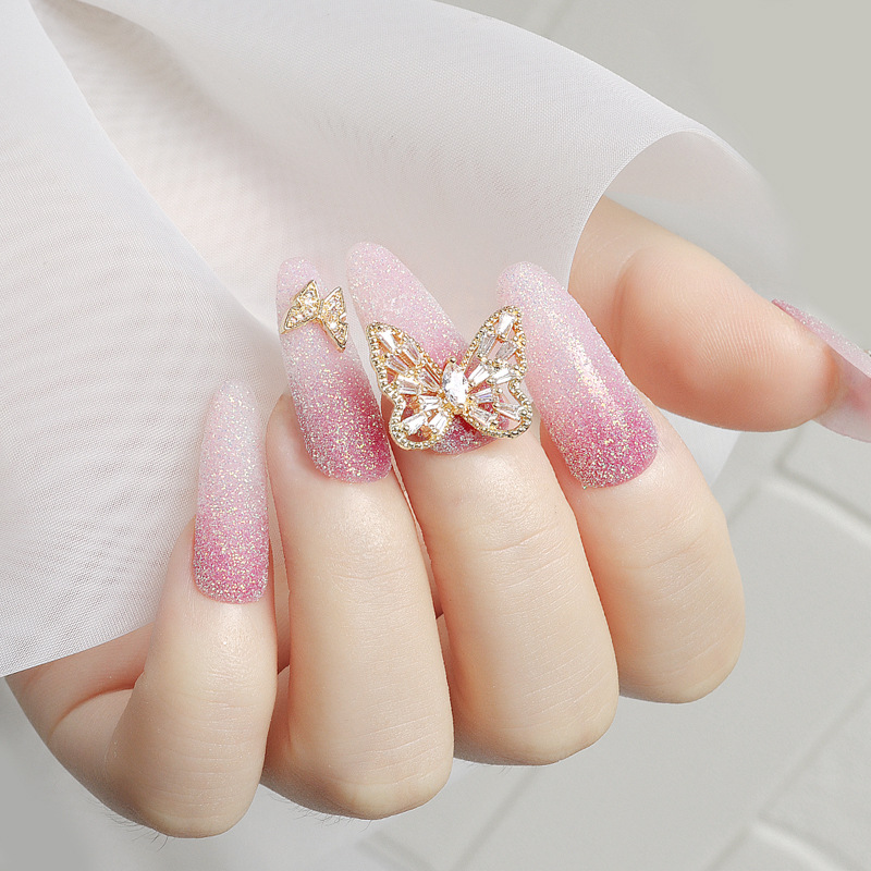 Nail Beauty New Real Gold Butterfly Ornament Double-Section Four-Section Butterfly European and American Exquisite Light Luxury Pearl Butterfly G-2971
