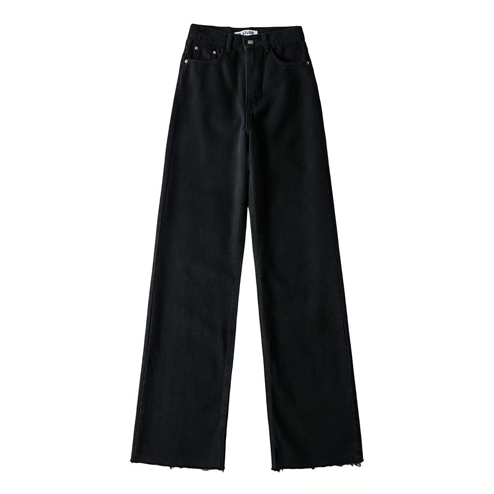 Raw Edge Denim Wide-Leg Pants 2020 Autumn New Women's High Waist Floor Straight Loose Slimming Mop Jeans