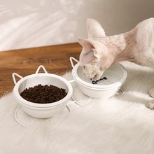 猫碗陶瓷猫食盆双碗食碗保护颈椎猫粮碗狗碗水碗猫咪用品宠物饭碗